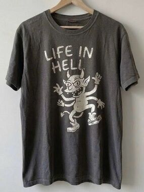 Vintage Grunge Graphic Tee Dark Humor Devil Illustration Washed Grey Unisex Tee